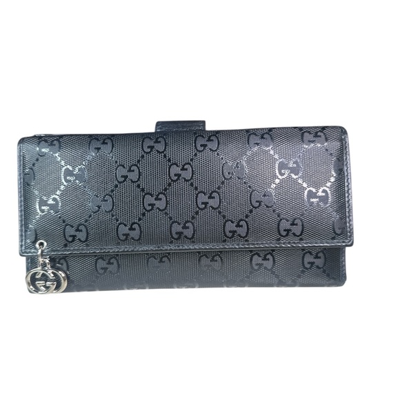 Gucci Black Leather Wallet with Monogram Pattern - Picture 1 of 7